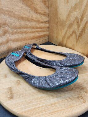 Tieks Slate Grey Croc Print Leather Flats Size 8
